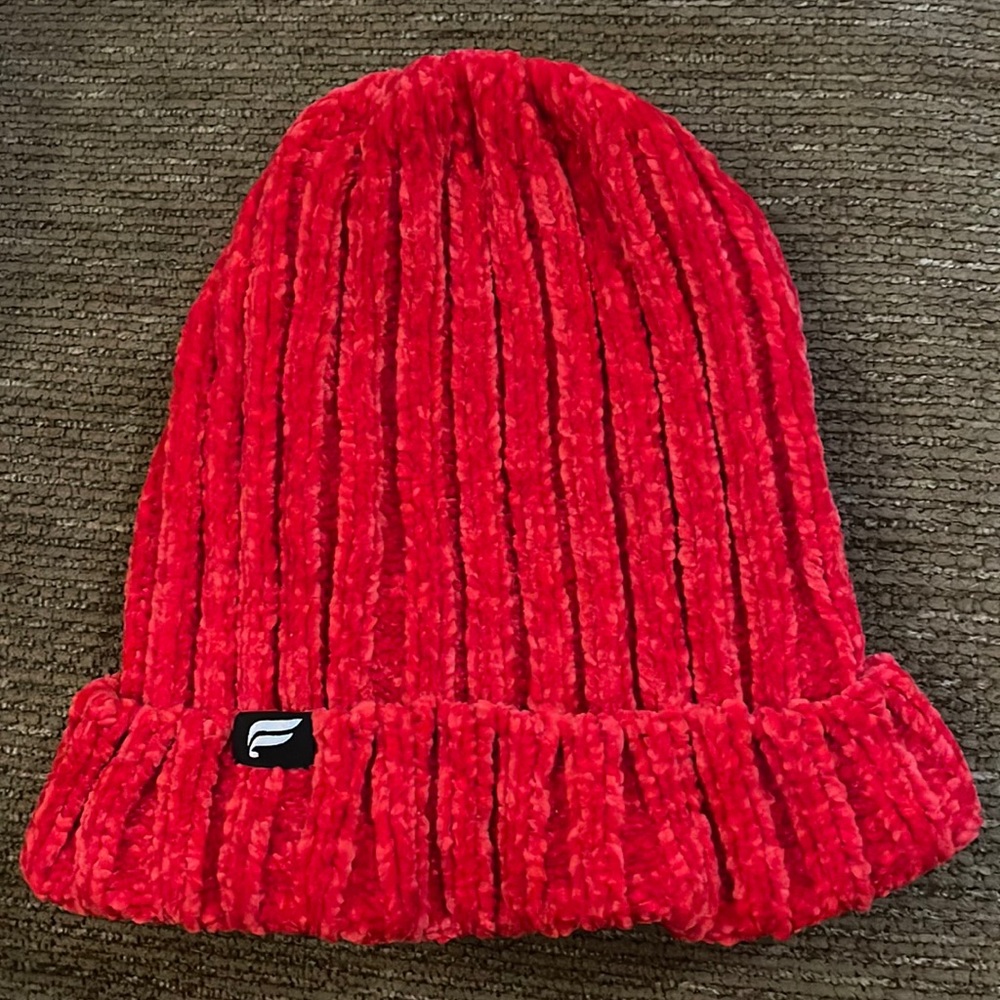 Fabletics Velvet Yarn Beanie in Strawberry Red NWOT